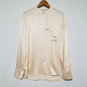 NWT Vince Slim Satin Band Collar Silk Blouse in Chiffon (Cream) Size‎ 4,8,10